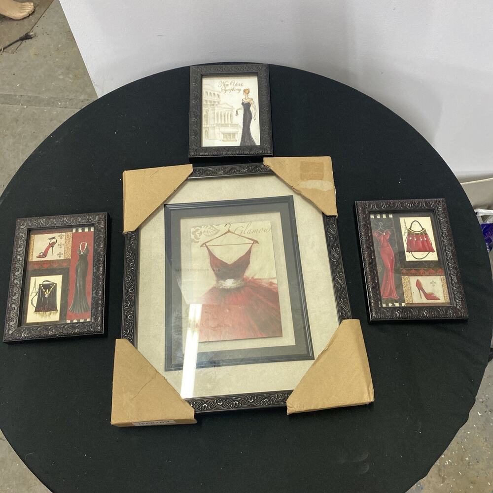 Lot Of 4 Wall Hangings -3-5X7” Women’s Dress Shoes Purse & 1- 11.5X 14 Dress